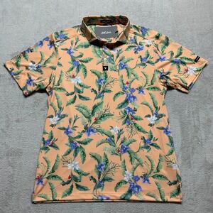NWOT Bad Birdie Golf Polo Shirt Mens S Flora Fiesta Hawaiian Floral Golfer Peach